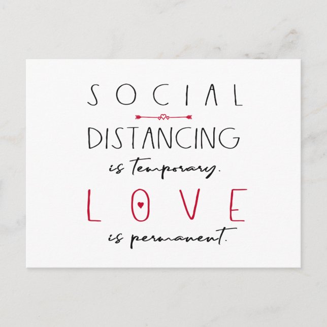 Social distancing coronavirus love typography postcard (Front)