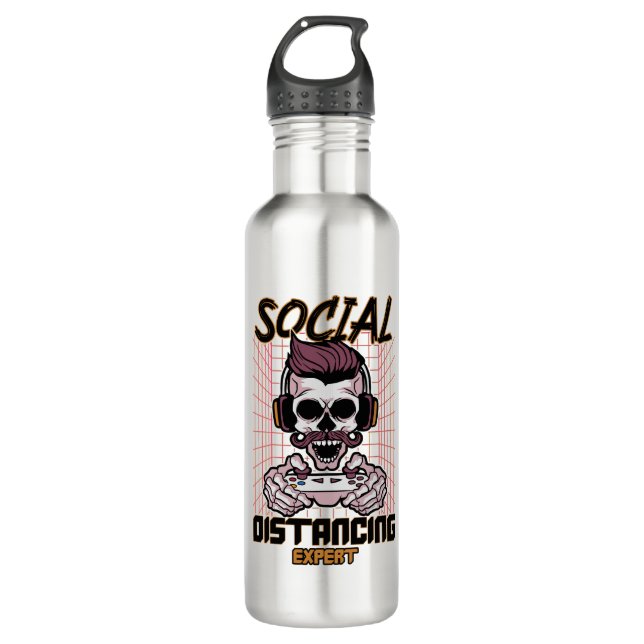 Social distancing expert gaming design 710 ml water bottle (Front)
