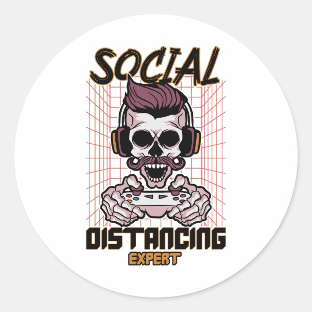Social distancing expert gaming design classic round sticker (Front)