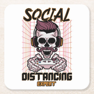 Social distancing expert gaming design square paper coaster