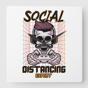 Social distancing expert gaming design square wall clock
