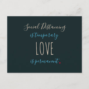 Social distancing love typography quote greetings postcard