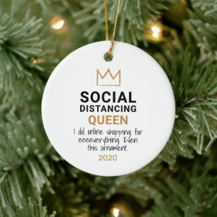 Social Distancing Queen Funny Christmas Ceramic Ornament