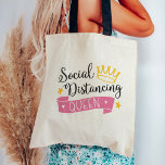 Social Distancing Queen Tote Bag<br><div class="desc">Have you been social distancing since before it was cool? Flaunt your introvert status and do your part for public health with this funny typography based tote bag that's perfect for toting your essentials from room to room as you self-isolate. Design features the quote "social distancing queen" in colourful lettering...</div>