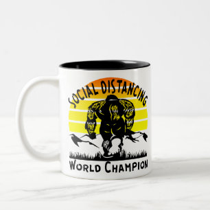 Social Distancing World Champion Bigfoot # Two-Tone Coffee Mug