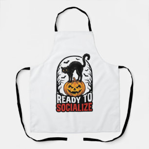 Social Halloween Cat Spooky Party Humour Design_1 Apron