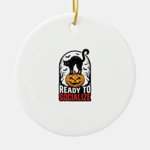 Social Halloween Cat Spooky Party Humour Design_1 Ceramic Ornament