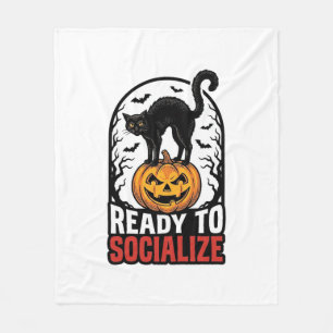 Social Halloween Cat Spooky Party Humour Design_1 Fleece Blanket