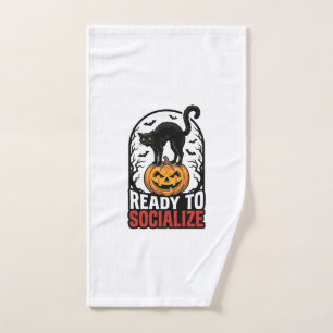 Social Halloween Cat Spooky Party Humour Design_1 Hand Towel