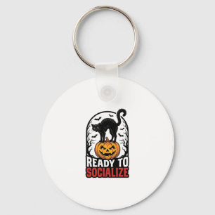 Social Halloween Cat Spooky Party Humour Design_1 Key Ring