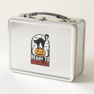 Social Halloween Cat Spooky Party Humour Design_1 Metal Lunch Box