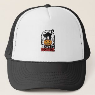Social Halloween Cat Spooky Party Humour Design_1 Trucker Hat