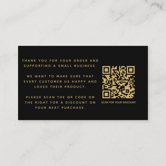 Social icons QR code black/gold thank you discount Enclosure Card (Back)