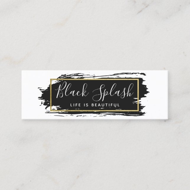 Social Influencer Black Paint Stroke & Modern Gold Mini Business Card (Front)