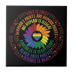 Social Justice Rainbow Colours Word Art Ceramic Tile