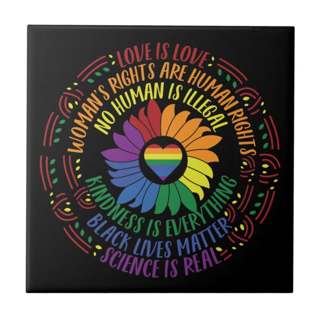 Social Justice Rainbow Colours Word Art  Ceramic Tile (Front)