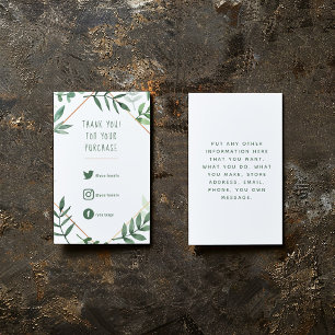 Social Links, green leaves order, thank you Enclosure Card