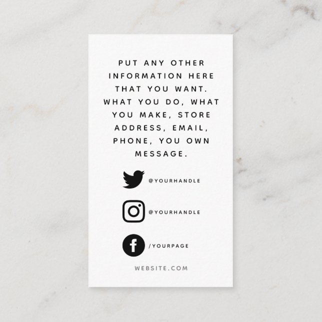 Social logos, black and white customer order enclosure card (Back)