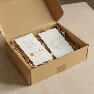 Social logos, white and gold order insert Card.