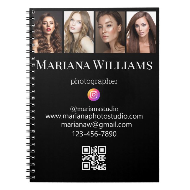 social media 4 photos qr code small business notebook (Front)
