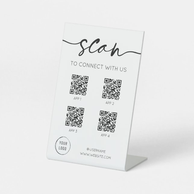 Social Media 4 QR Codes White Pedestal Sign (Front)
