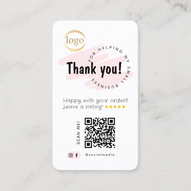 Social Media Add QR Code & Logo Thank You Business Card (Front)