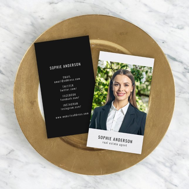 Social Media Black and White Profile Photo Business Card (Creator Uploaded)