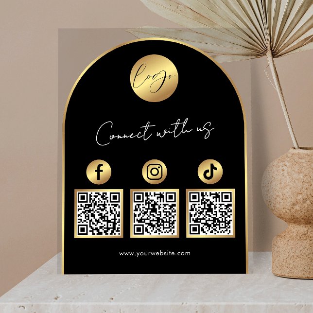  Social Media Black & Gold Arch Logo QR Code Acrylic Sign (Creator Uploaded)