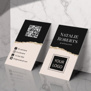 Social Media Blush Pink Black & Gold QR Code Business Card
