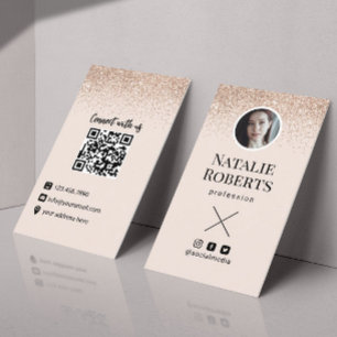 Social Media Blush Pink QR Code Add your Photo Business Card