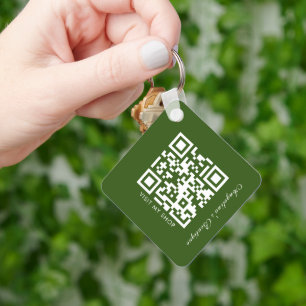 Social Media Business Logo QR Code Green Stripes Key Ring