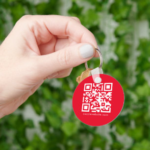 Social Media Business Logo QR Code Monogrammed Red Key Ring