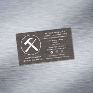 Social Media Carpenter Carpentry Rustic Wooden Fun Magnetic Business Card