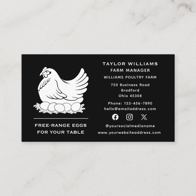 Social Media Chicken Eggs Farm Farmer Farmhouse Business Card (Front)