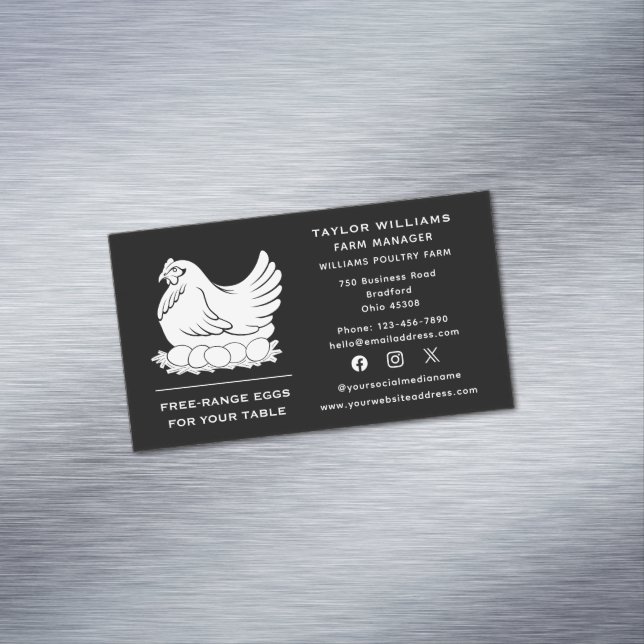 Social Media Chicken Eggs Farm Farmer Farmhouse Magnetic Business Card (In Situ)