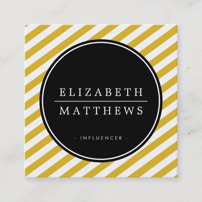 SOCIAL MEDIA circle border black mustard yellow Square Business Card (Front)