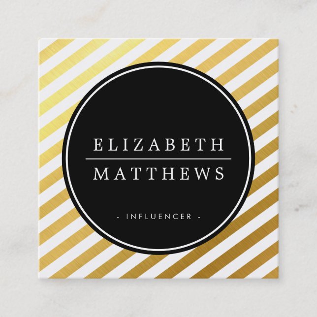 SOCIAL MEDIA circle border black shiny gold white Square Business Card (Front)