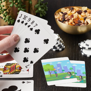 Social Media Communication in City Park Playing Cards