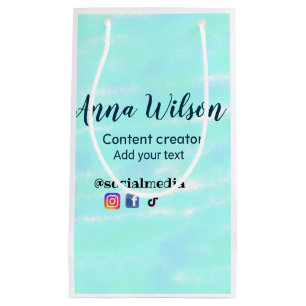 Social media content creator blue green add name t small gift bag