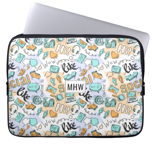 Social Media custom monogram laptop sleeves (Front)
