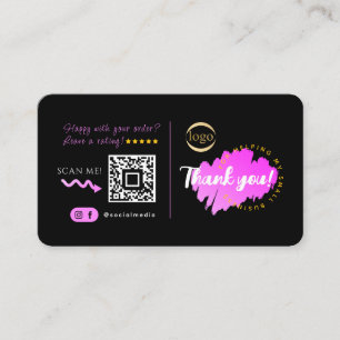 Social Media Custom QR Code & Logo Thank You Black Business Card