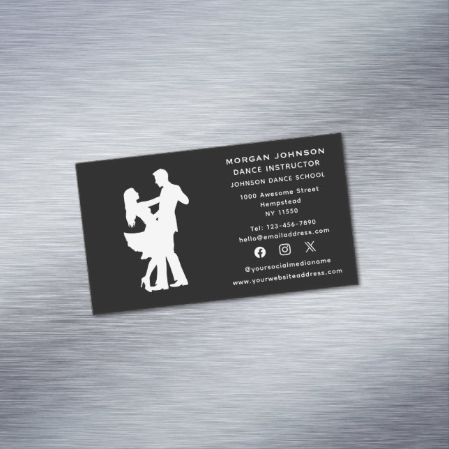 Social Media Dance Instructor Ballroom Dancing Magnetic Business Card (In Situ)