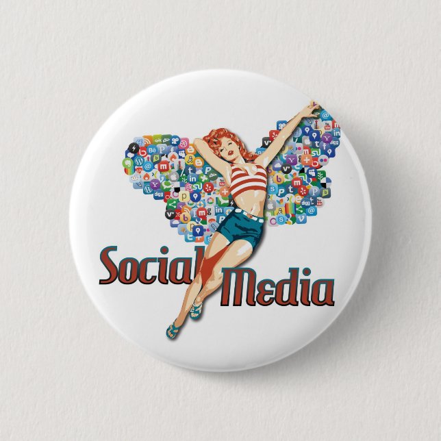 Social Media fairy pin-up 6 Cm Round Badge (Front)