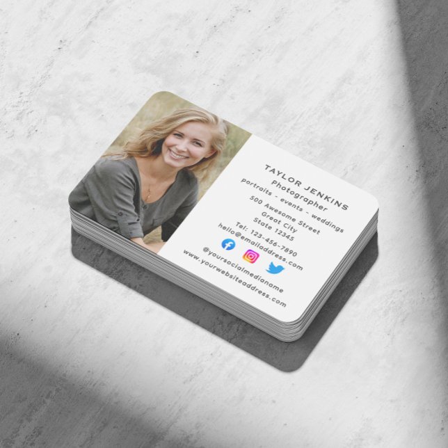 Social Media Freelance Photographer Headshot Photo Business Card (Creator Uploaded)