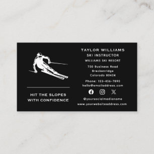 Social Media Fun Skier Skiing Coach Ski Instructor Business Card
