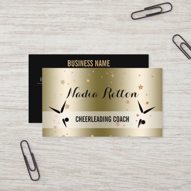 Social Media | Gold Stars Cheerleading Coach Business Card (Front/Back In Situ)