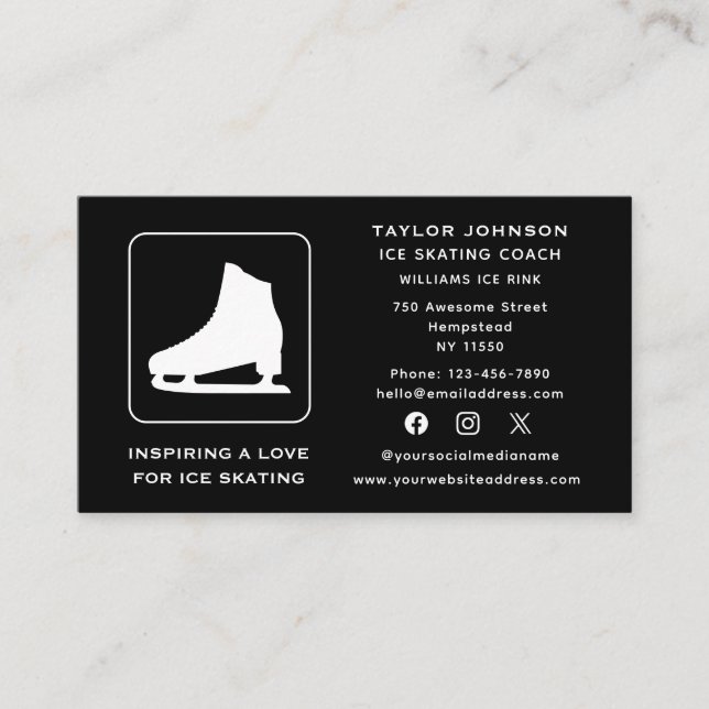 Social Media Ice Skating Instructor Sports Coach Business Card (Front)