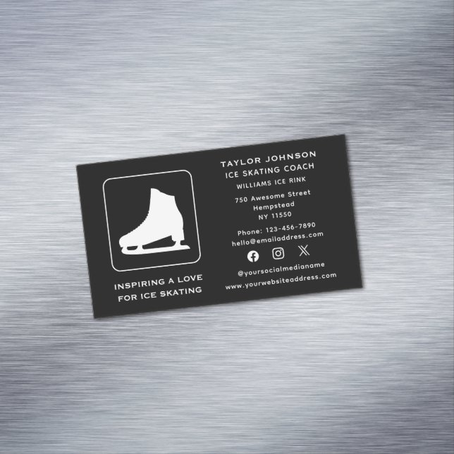 Social Media Ice Skating Instructor Sports Coach Magnetic Business Card (In Situ)