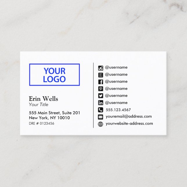 Social Media Icon Add Your Logo Networking Business Card (Front)