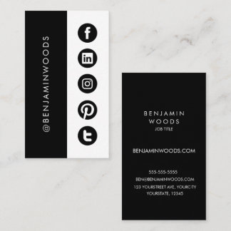 Social media icons black white modern minimalist business card